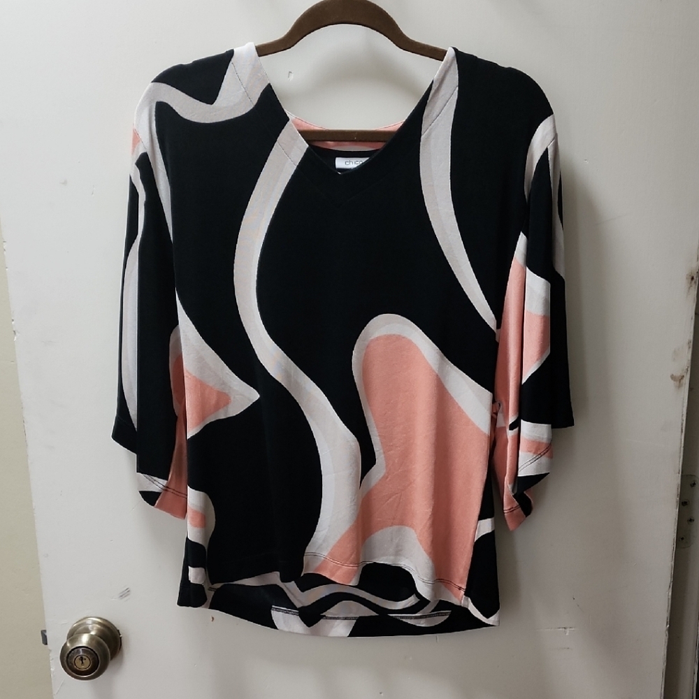 Black & Blush Abstract V-Neck Women's Top